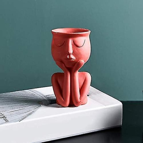 Creative Nordic Flower Pot Vase Sukkulente Blomster Abstrakt Ansikt Blomsterpotte Innendørs Eller Kontor Rød
