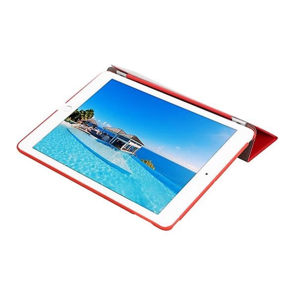 Röd Folio Trifold Smart Cover Translucent PC- case för Apple New Ipad 2018 9,7"