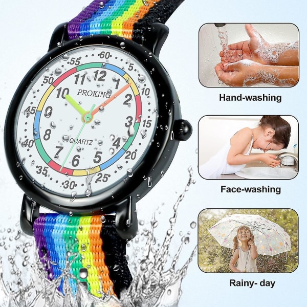 Analogt ur til børn, let læses Børns første ur dagligt vandtæt armbåndsur til drenge og piger med blød stofrem