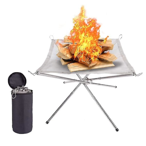 Bærbar Bålpanne med Mesh, Sammenleggbar, Perfekt for Piknik, Fotturer, Hage og Bål