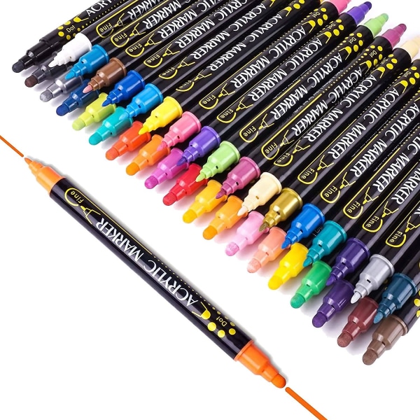 Akrylfärgspennor, 36 färger spetsfärgsmarkörer med extra fin spets och cirkulär prickspets, för sten