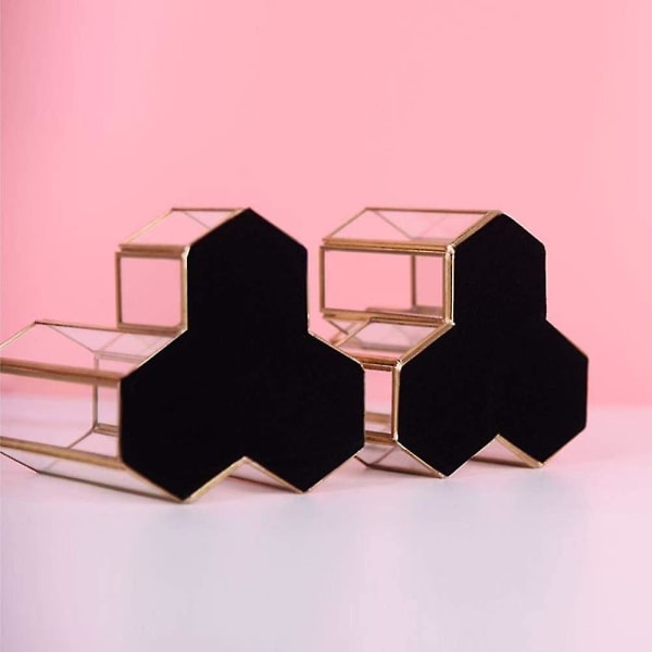 Krukgrav; Hexagon klarglas multifunktionssminkpennor Desktopförvaringslåda för förvaring av kosmetika och andra föremål 116 mm guld 1 st