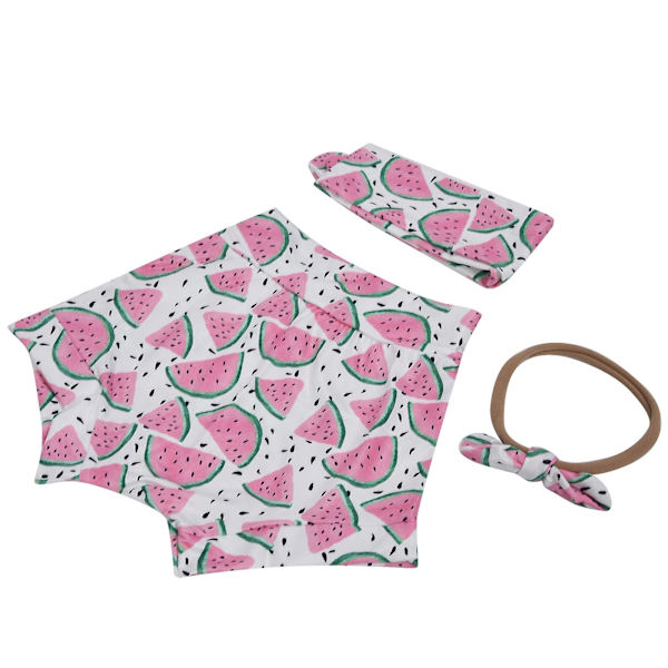 Sommarkläder för spädbarn, flickshorts med elastisk botten, rosa hårband, vattenmelonsmönster - 100 cm