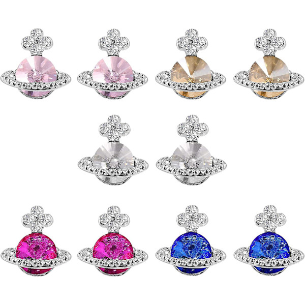 10 stk. Planet Negle Rhinestones Legering Diamant Krystal Charm Luksus Neglekunst 3d Skinnende Saturn Form Negle Diy Håndværk Neglekunst Kvinde Pige Tilbehør