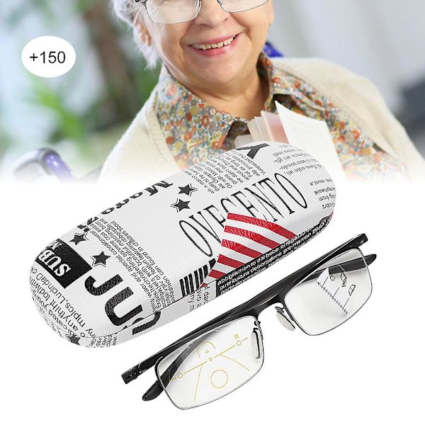 Anti Blue Rays Multifocal Reading Glasses for Visual Fatigue Relief +1.5 Musta