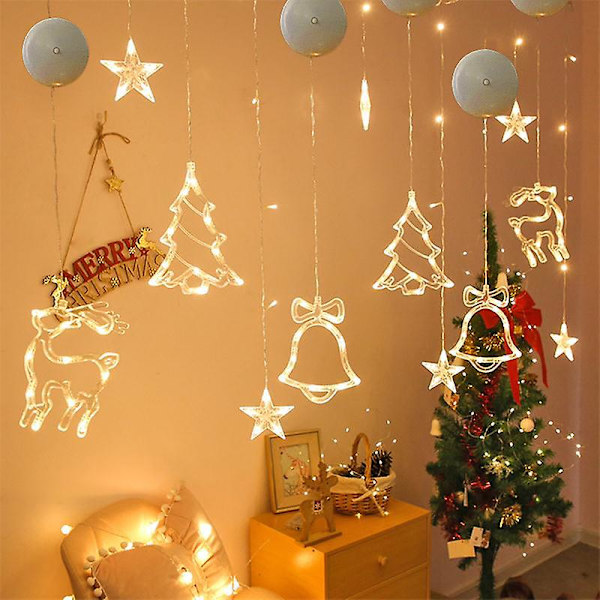 Jul LED-ljus snöflinga tomte hängande sugkopp lampa fönsterprydnader dekoration för hem Xmas Navidad 2023 nyårsdekor 2