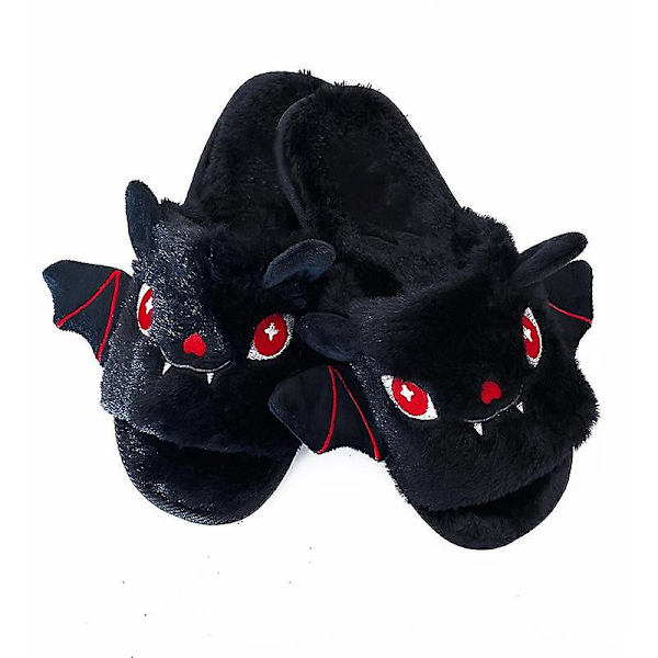 Halloween flaggermus dyresko myke plysj koselige åpne tå kvinner fuzzy tøfler black us 5