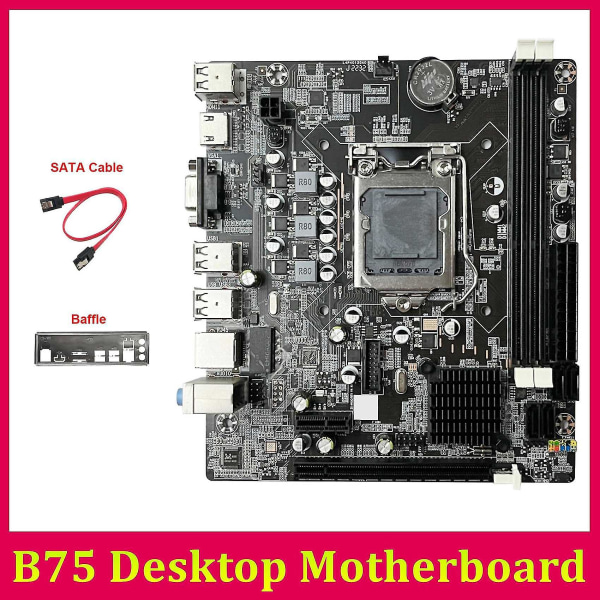 B75 Hovedkort for stasjonær PC + deksel + SATA-kabel LGA1155 DDR3 Støtter 2x8g PCI E 16x for I3 I5 I7-serien P