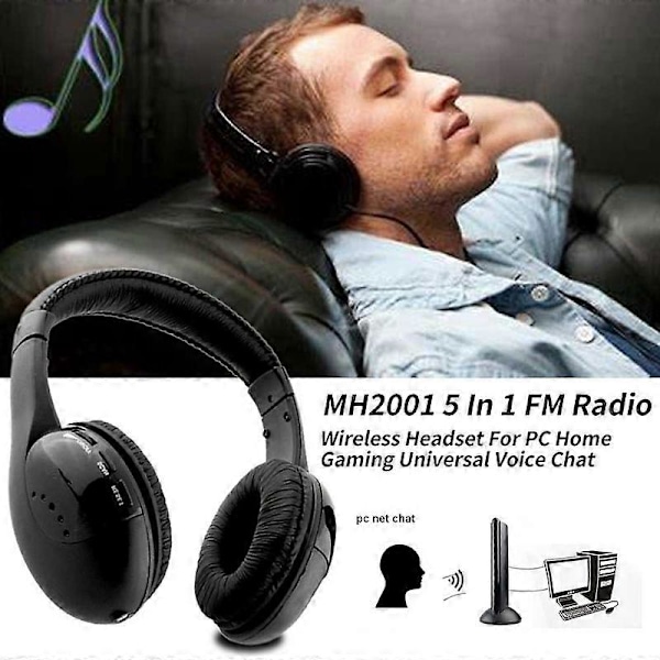 5-in-1 Langattomat Kuulokkeet, Langattomat Korvanapit, FM-Radio, TV-Kuulokkeet, Johdolliset Kuulokkeet
