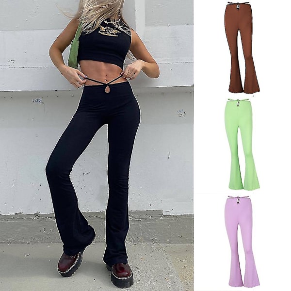 Dammode - Snygga långa byxor med utskärning - Svarta elastiska högmidjade smala passformsbyxor för kvinnor 2023 sommar - Polyester och spandexmaterial