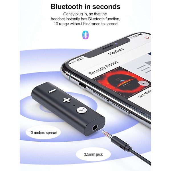 Langaton Bluetooth-liitäntä Audiovastaanotin Bluetooth 5.0 Vastaanotin 3,5 mm AUX-sovitin autoon kuulokkeille