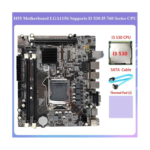 H55 Hovedkort LGA1156 Støtter I3 530 I5 760 Serie Cpu Ddr3 Minne Hovedkort+i3 530 Cpu+sata C
