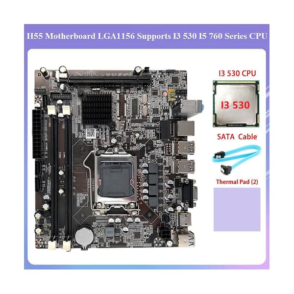 H55 Moderkort LGA1156 Stöder I3 530 I5 760 Serie CPU DDR3 Minne Moderkort+i3 530 CPU+SATA C