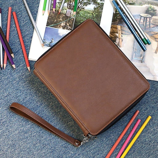 160 PU læder firkantet blyanthus, firkantet farve eller akvarel blyanttaske til professionel eller amatør