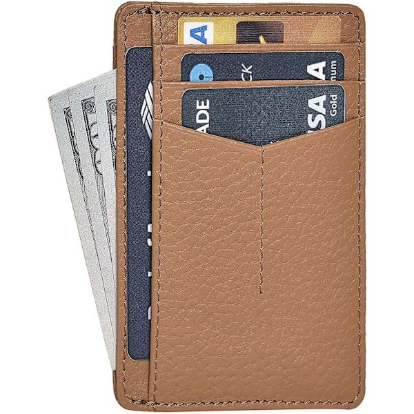 Minimalistisk plånbok i läder för män och kvinnor, framficka, kortfodral Light brown