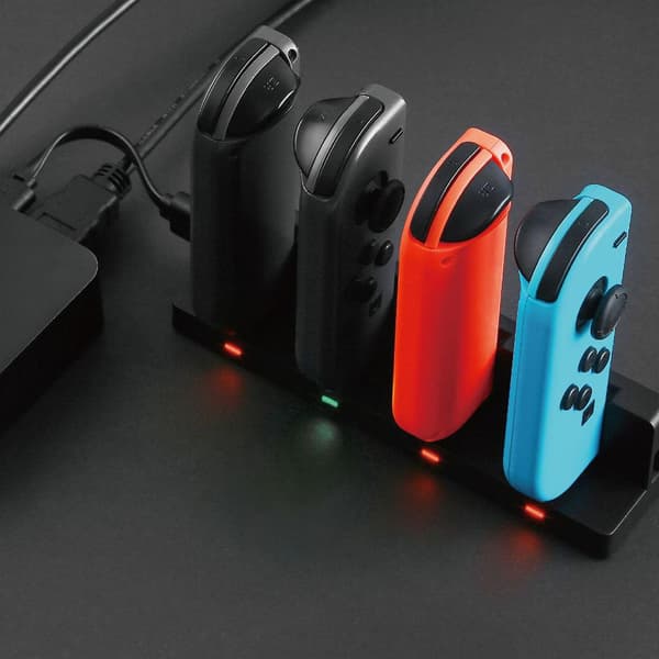 4 i 1 ladestasjon for Switch Joy Con-kontroller med LED-indikator