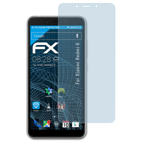 atFoliX 3x skyddsfolie kompatibel med Xiaomi Redmi 6 Displayskyddsfolie klar