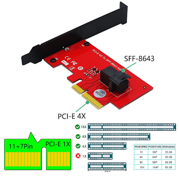 SFF 8643 till PCIe 4x adaptermodul 2,5 tum U.2 PCIe-nvme 36-stifts SSD-konverterkort stationär dator för Windows 10/8