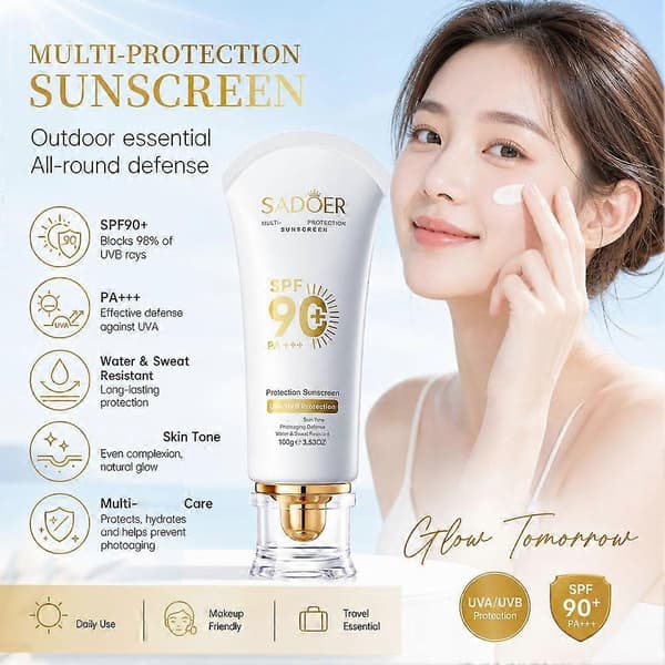 SADOER Isolasjon Solkrem SPF 50+ - Lysnende, 100g, Vanntett Multi-Protection