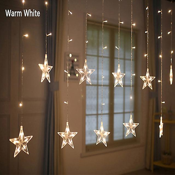 Stjerne Jul Led Gardin Garland Fe Lys Strenger Utendørs 220v Eu For Fest Ferie 2024 Nyttår Dekorasjon Navidad Gave warm white e