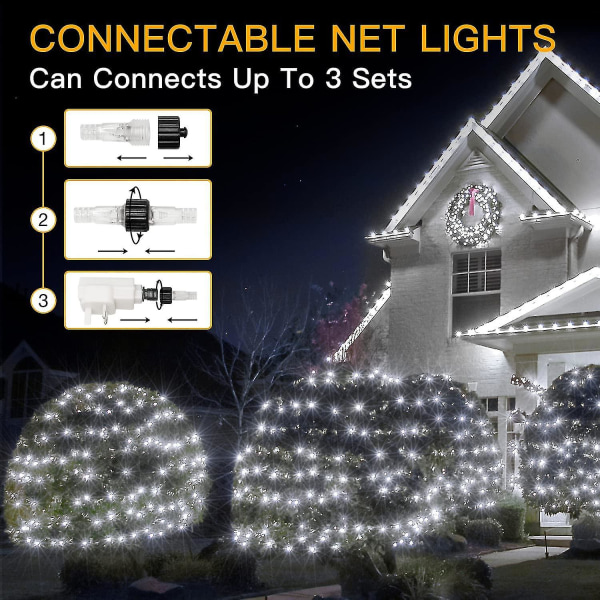 Utomhusnätljus Trädgårdsnätljus, 3m X 2mfairy Lights Power Coolt vitt nätljus med fjärrkontroll och timer för inomhusgardiner