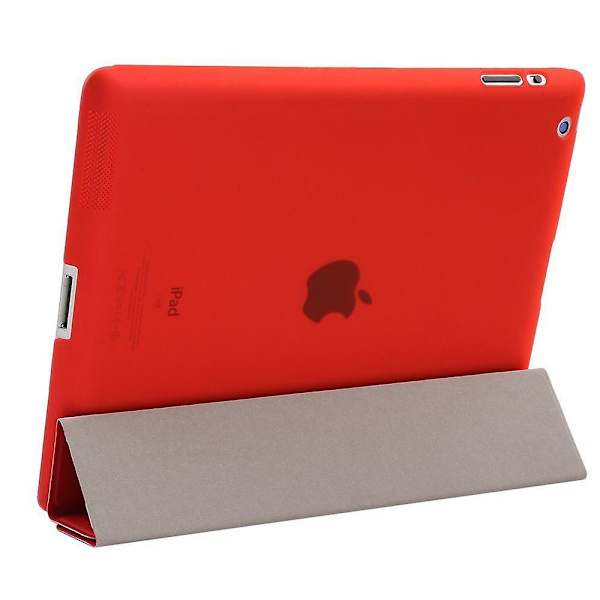 F. iPad 2 3 4 skyddande fodral väska smart cover bakre skal + folie röd