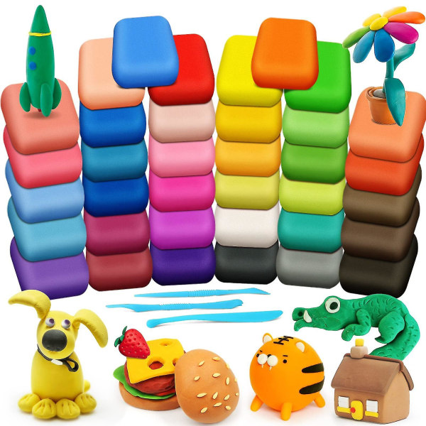 Air Dry Clay - Magic Clay 36 väriä, muovailusavi lapsille työkaluineen, pehmeä ultrakevyt, lelut lahjat 3-vuotiaille 4 5 6