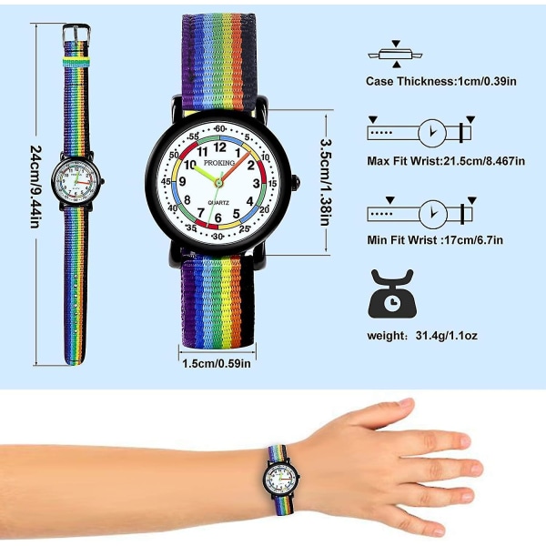 Analogt ur til børn, let læses Børns første ur dagligt vandtæt armbåndsur til drenge og piger med blød stofrem