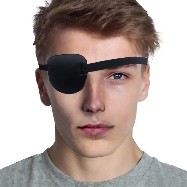 Øjenlapper til voksne og børn, doven øjenplaster til venstre eller højre øje, blød og justerbar, et øjenbetræk til pirat eller cosplay (sort)