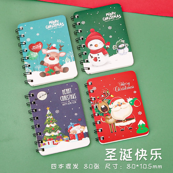 Student A7 Julkalender Spiralblock Bärbar Fickanteckningsbok Kontorsanteckningsblock Flip-Up Lösblad Julgåva  （4PCS） merry christmas