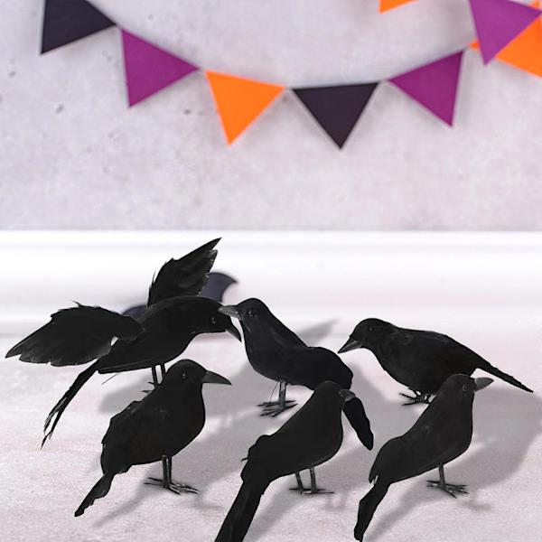 Halloween Svart Kråke Halloween Hagedekorasjon Kråke Seksdelt Sett