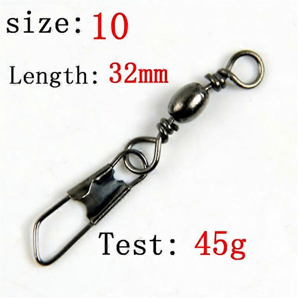 100 stk Fiske-Snapper Koblingsklipp Rustfritt Stål Tønne Svirvel Pin Tackle Solid size 10