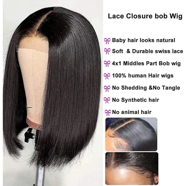 Lige Bob Paryk Lace Front Menneskehår Transparent Lace Front Paryk Sorte Kvinder Brasiliansk Remy Menneskehår Paryk Pre-pull Hårfæste 150% Densitet