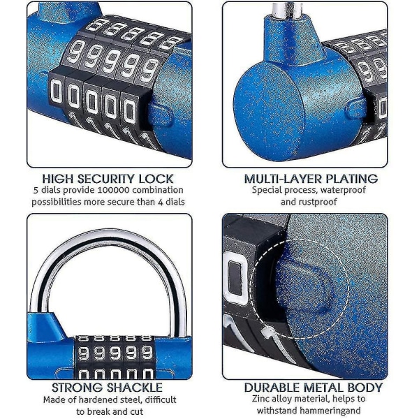 5-sifret kombinasjonslås, kombinasjonslås, tilbakestillbar for skole