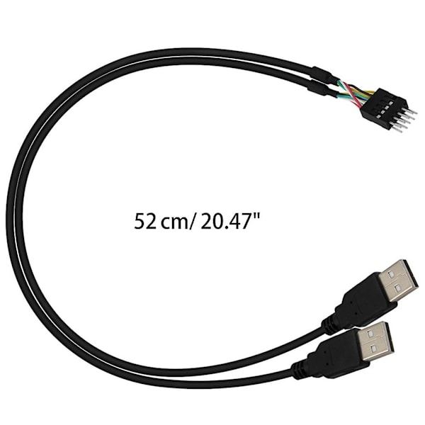 Emolevy 9-pin muuttuu kahdeksi USB2.0 urosjatkekaapeliksi 50cm/20 tuumaa