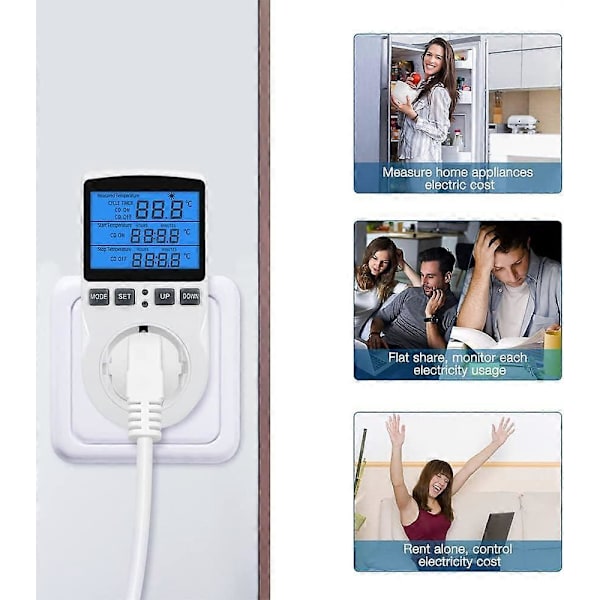 Digital termostatkontakt, 230V temperaturregulator med sensor, LCD-skjerm temperatursbryter, oppvarmings- og kjøletermostatkontakt, dag- og natt-timer