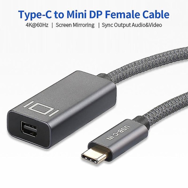 Usb3.1 Typ-c hane till Mini Dp hona kabel 4k@60hz ljud&video-omvandlare skärmdelningsadapter Plug N Play, grå 0,2m