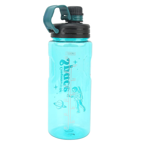 Urheilun vesipullo 1500ml - Elintarvikelaatuinen PC, juomaveden asteikko, kuntosalikannu kuntosalille, pyöräilyyn, juoksuun - Vihreä