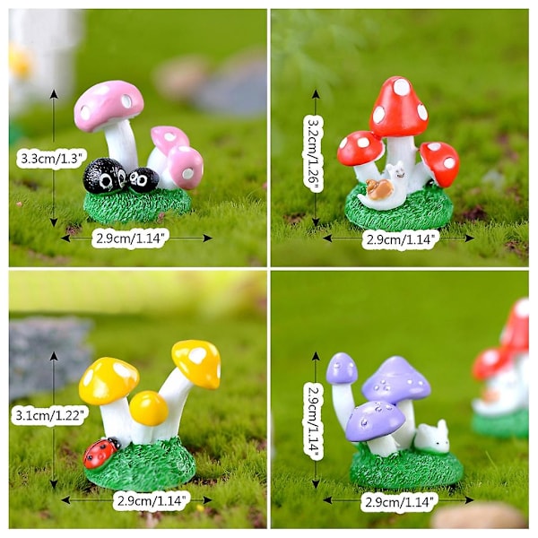 4 stk. Miniature Harpiks Svampe Mikro Landskab Dukkehus Fe Haves Dekoration