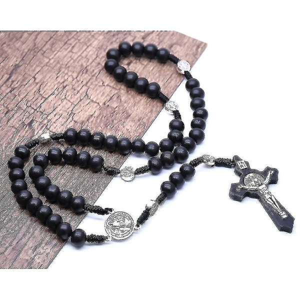 Svart Kristus Jesus-kors i trä Religiöst halsband Katolskt rosenkranshalsband Kyrka Souvenirer Bönhänge Halsband