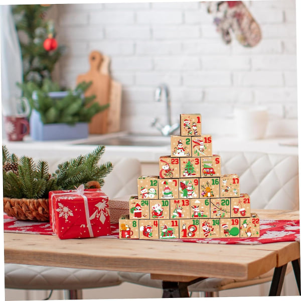 Jule-adventskalenderbokser 2023, julenedtelling 24 dagers gaveeske, tomme adventskalenderbokser til å fylle godterigave til barn