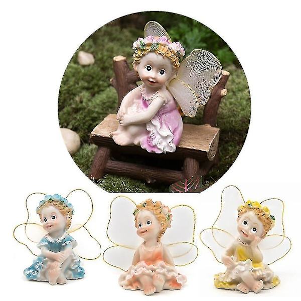 Fe-eventyrhave DIY-blomsterengel-ornament Miniature dekorativ harpiksstatue - 4 stk./sæt