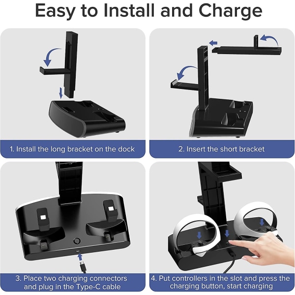 Ladestasjon for Ps Vr2-kontrollere og headsetstativ, trådløs kontaktladestasjon for 2 kontrollere, Ps-vr2-laderstasjon