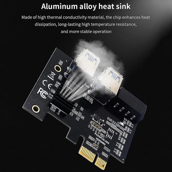 PCIe Adapter 1x til 16x Riserkort 1 til 4 PCIe Slot USB 3.0 Multiplier Adapter