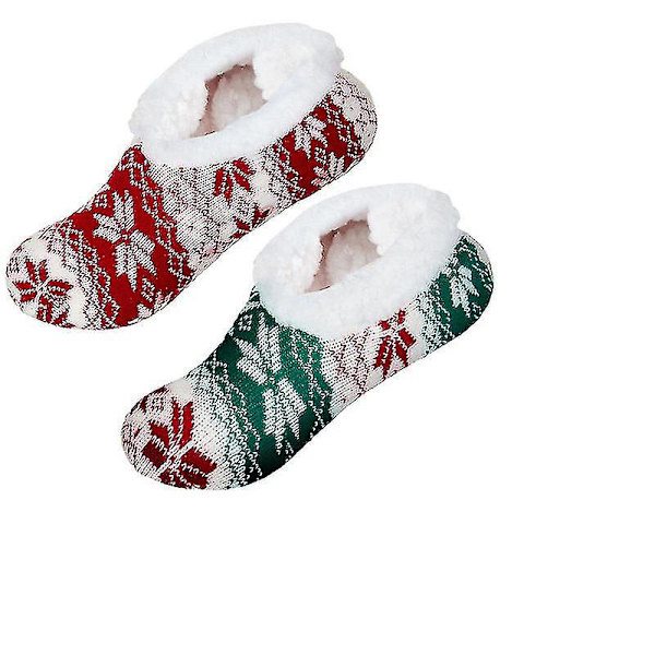 2 par tjocka stickade tofflor strumpor kvinnor vinter halkfria termiska fluffiga strumpor