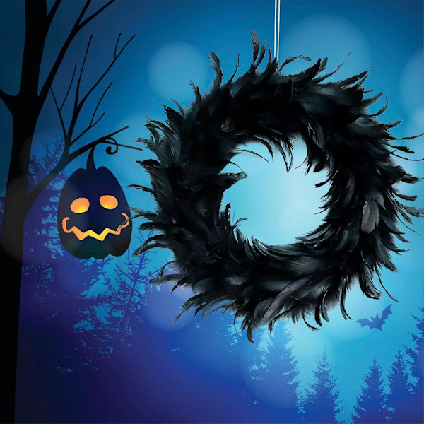Halloween musta höyhenkukkakranssi seinäovi ripustusfestivaali juhlakoriste