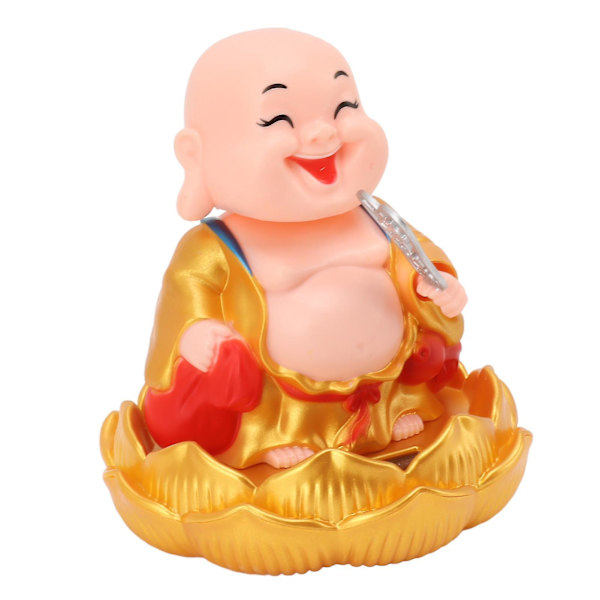 Solcells nickande Maitreya Buddha staty bilprydnad - rikedom och förmögenhet skakande huvudleksak, gyllene kläder