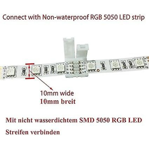 RGB 5050 LED Strip Connector 4-bens hurtige stik til 10 mm brede SMD 5050 RGB vandtætte og ikke-vandtætte
