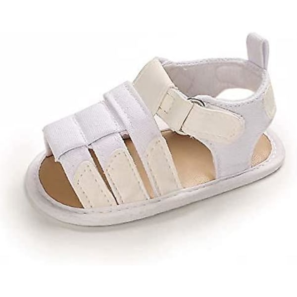 Baby drenge piger sommer sandaler blød sål lærred lukket tå småbørn spædbarn udendørs gåsko l-white 12-18 months toddler