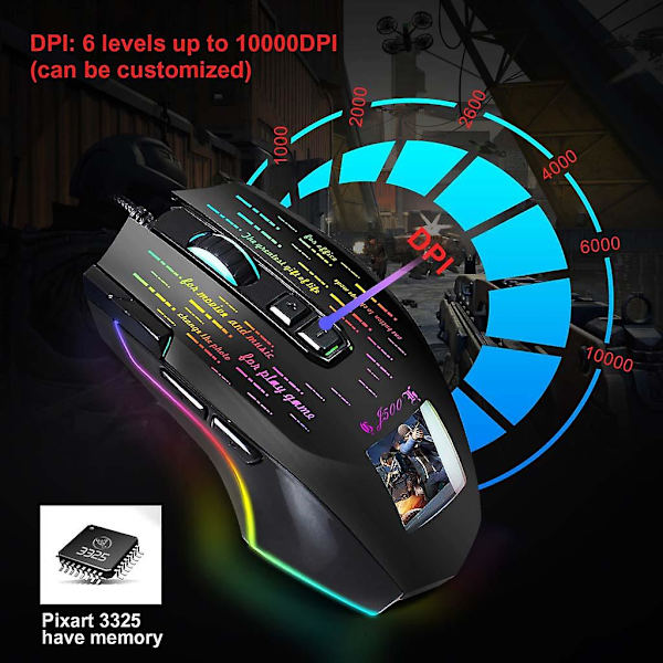 Mekanisk trådbunden spelmus Rgb bakgrundsbelyst 10000dpi mus Lätt mus